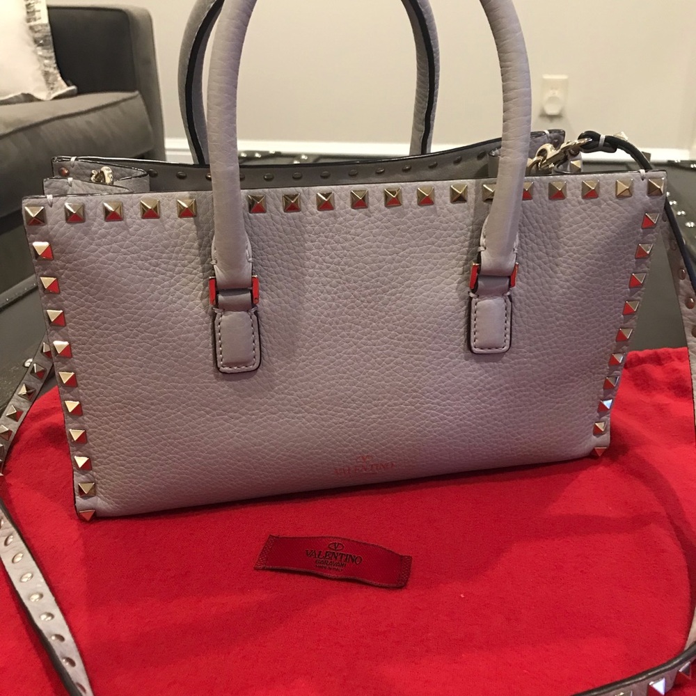 Valentino Rockstud Medium Double Handle Grey